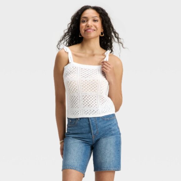 NWOT Universal Thread Women's Small White Openwork Sleeveless Sweater Tank Top - Picture 1 of 12